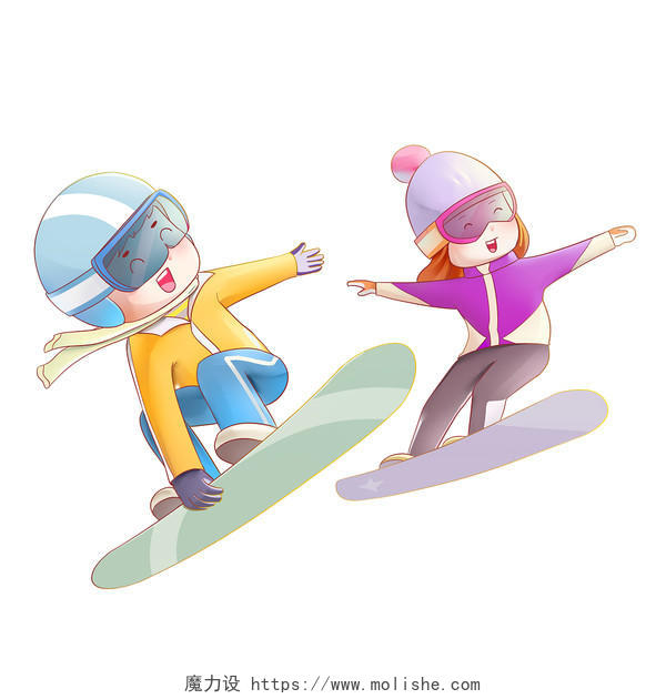 儿童冬天滑雪运动卡通人物PNG素材滑雪元素